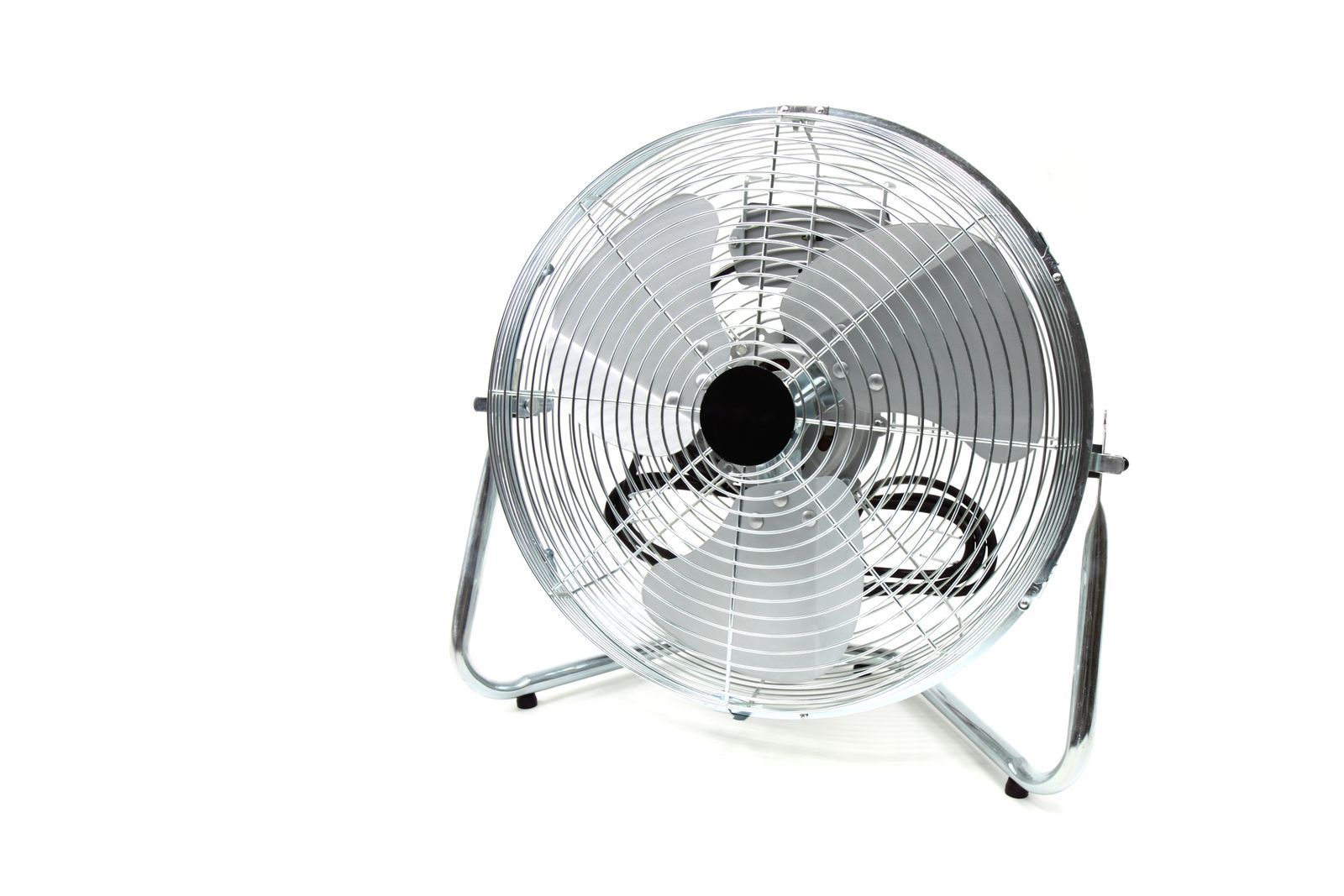 A metal floor fan